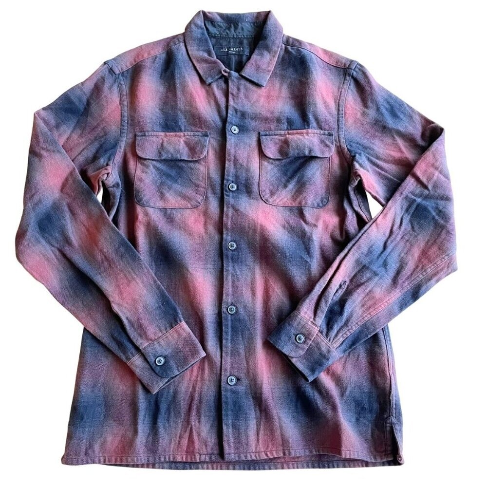 All Saints Sherwood LS Shirt Long Sleeve Casual Red Black Button Up Plaid Men's